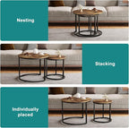 Smuxee Nesting Coffee Table Set of 2, 23.6" Round Coffee Table Rustic Wood Top - Image 5