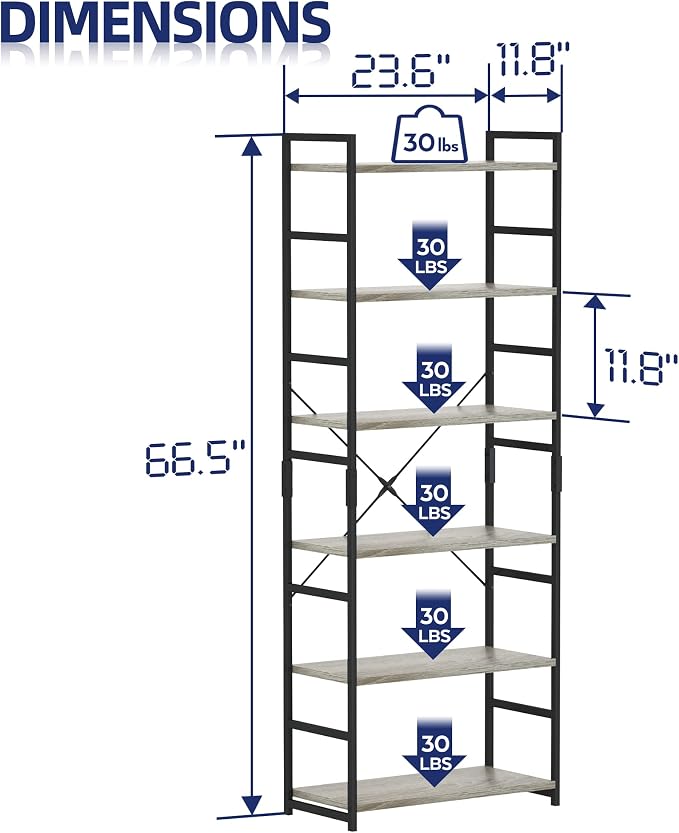 NUMENN 6 Tier Bookshelf, Tall Bookcase Shelf Storage Organizer, Modern Book - Image 3