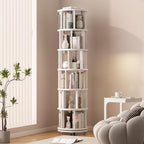 Muwuele Solid Wood Rotating Bookshelf on Wheels, 6 Tier, Round Revolving by Muwuele