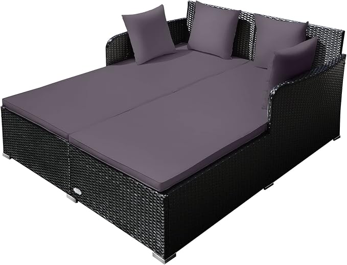 Tangkula Outdoor Rattan Daybed, Sunbed Wicker Furniture w/Spacious Seat - Image 9
