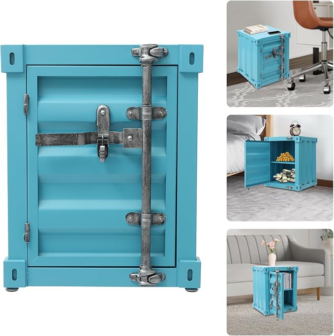 Side Table, Industrial Style Container Cabinet, Iron Bedside Table, Shipping - Image 5