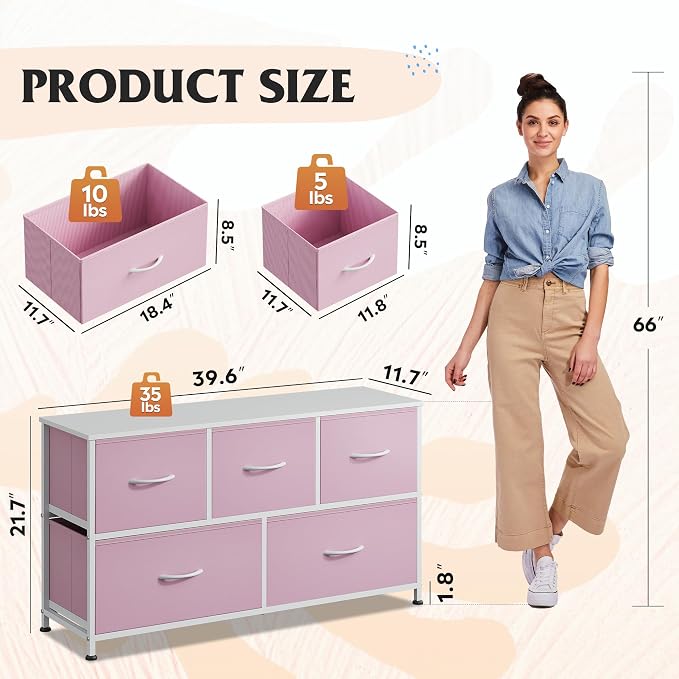 WLIVE Dresser for Bedroom with 5 Drawers, Wide Chest of Drawers, Fabric Dresser - Image 3