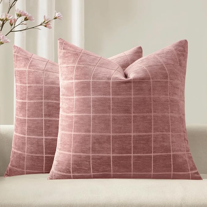 MIULEE Valentines Decorative Chenille Throw Pillow Covers Vintage Plaid Couch by MIULEE