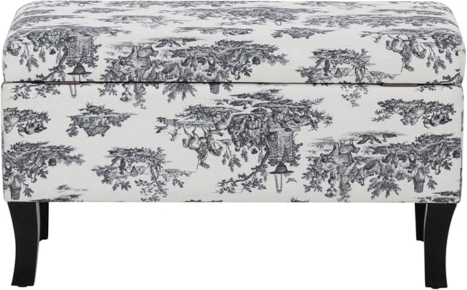 Linon Stephanie Black and White Toile Fully Upholstered Bench - Image 13