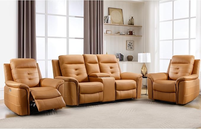 ANJ 3-Piece Faux Leather Power Recliner Sofa Set by ANJ