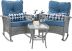 Patio Furniture Set 3 Pieces, Wicker Rocking Bistro Set by VonzoyHome
