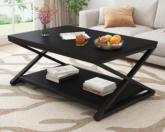 HSH Black Modern Minimalist Metal Wood Living Room Table - Image 3