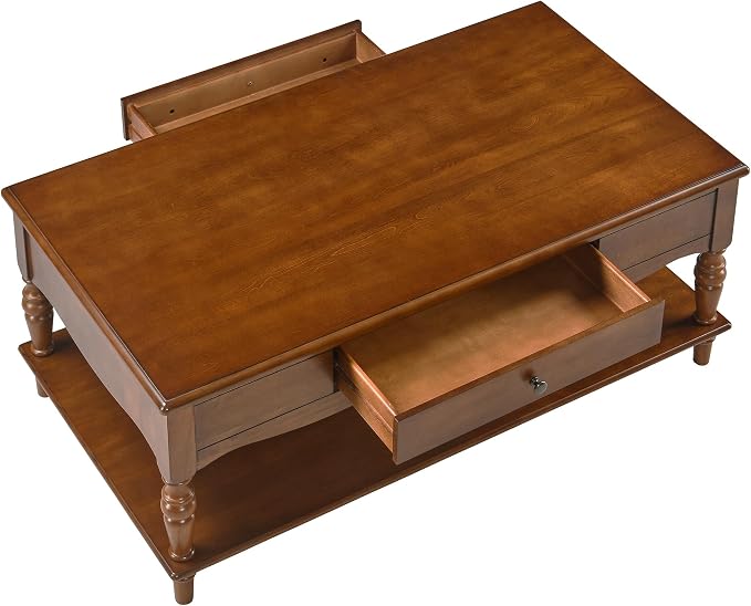Rectangular Coffee Table with 2 Storage Drawers, Mid-century Solid Wood Living - Image 5