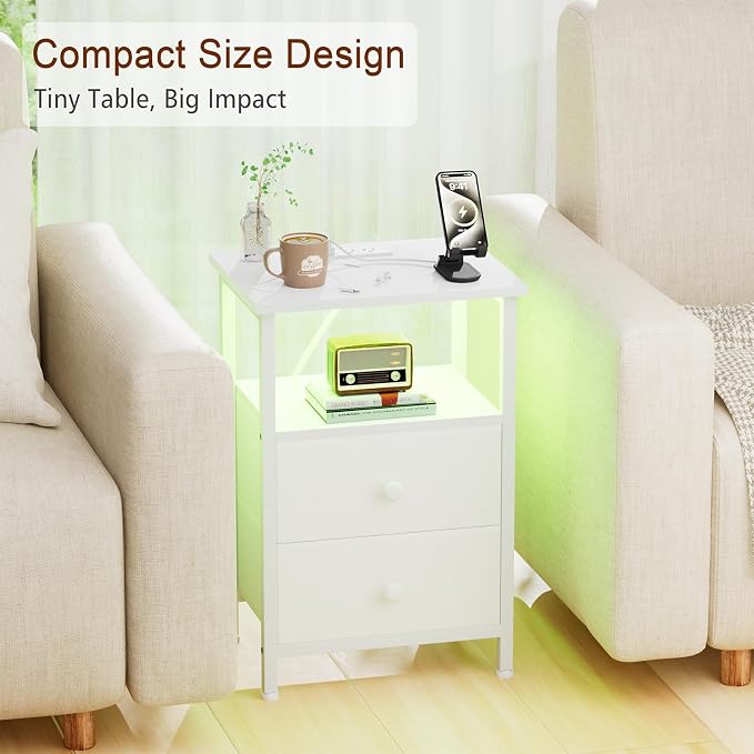 LOAKEKEL LED Night Stand with Charging Station, Small Bedside Table with USB - Image 8