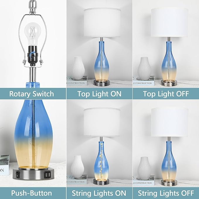 BesLowe 26in Tall Glass Table Lamps Set of 2 - Image 4