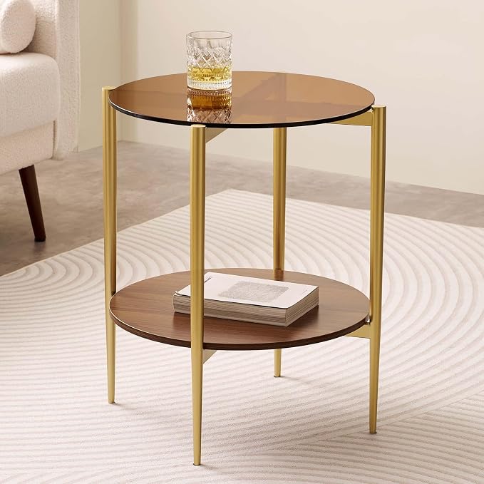 LumFurn Round Glass End Table, Mid-Century Modern Design Sofa Table - Image 3