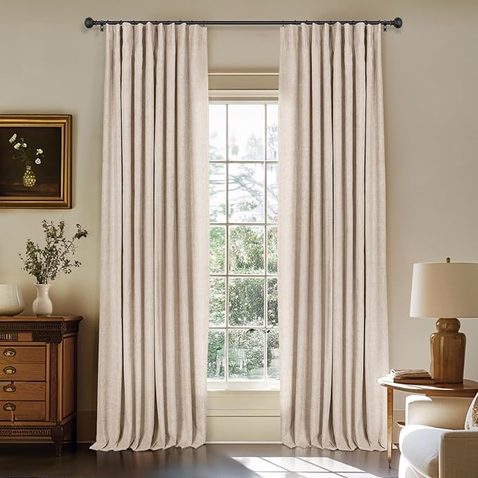 100% Blackout Curtains for Bedroom Oatmeal Linen Look Curtains 90 Inch Long | by INOVADAY