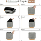 Round Storage Ottoman with Reversible Tray Lid, Folding Chenille Fabric - Image 7