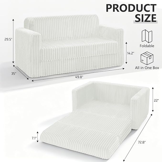 HABUTWAY 49.8" Loveseat Boneless Couch, 4-in-1 Convertible Sofa Bed, Plush Fur - Image 2