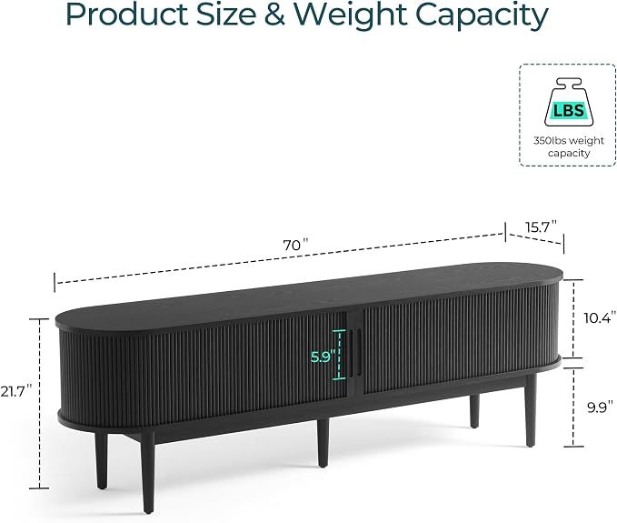 LINSY HOME 70" Fluted TV Stand for TVs up to 80 Inch, Mid Century Modern - Image 3