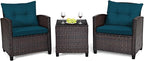 HAPPYGRILL 3 Pieces Patio Conversation Set, Outdoor Furniture Set PE Rattan by HAPPYGRILL
