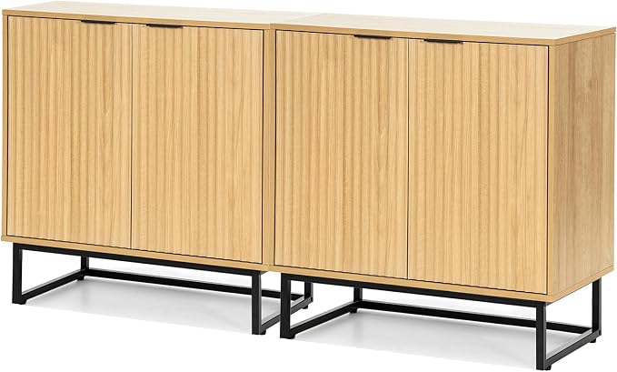 EYYTHUNG Fluted Storage Cabinets Set of 2, Sideboard Buffet Cabinet Modern - Image 8
