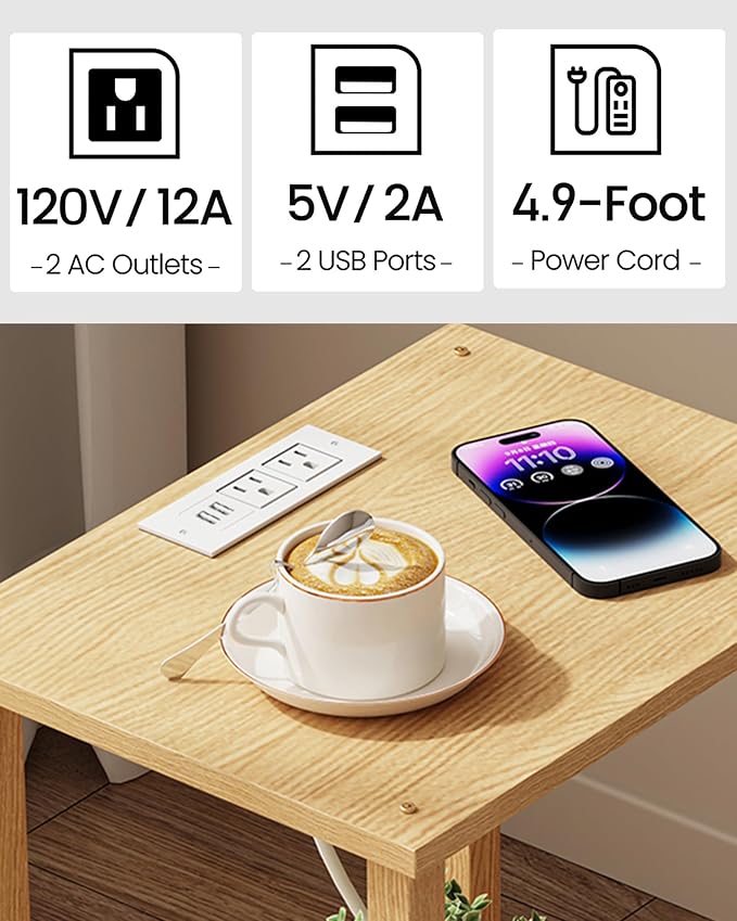 TUTOTAK End Table with Charging Station, Small Side Table with Outlets - Image 4