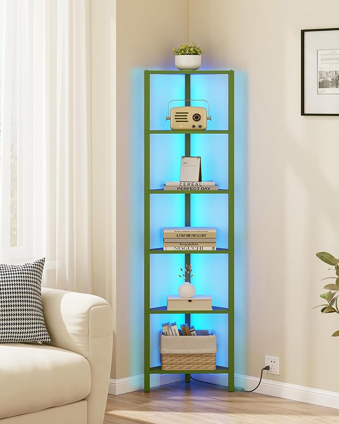 TUTOTAK Corner Shelf with LED Light, 6-Tier Corner Bookshelf - Image 4