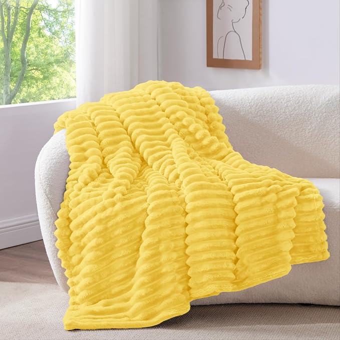 BEDELITE Ribbed Twin Blanket for Couch & Bed, Custard Yellow, Warm Yet - Image 2