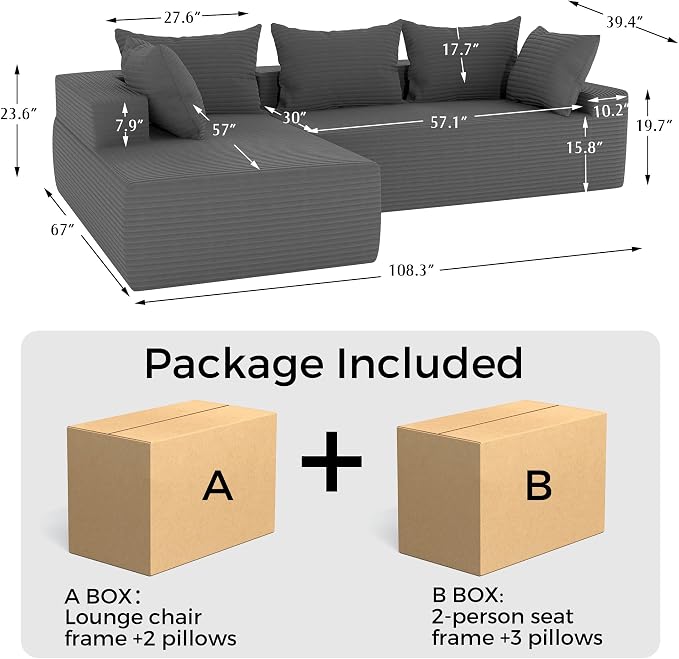 108"Modern Sectional Sofa, Modular Convertible L-Shape Sofas, Upholstered - Image 2