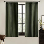 MIULEE Olive Green Pinch Pleated 100% Blackout Linen Curtains 40x63 Inches | by MIULEE