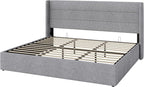 Allewie King Size Lift Up Storage Bed, Modern Wingback Headboard, Hydraulic - Image 9