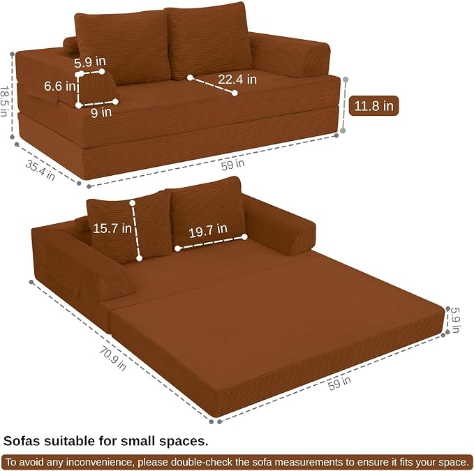 COMAX Convertible Sofa Bed, Folding Floor Couch Corduroy Fold Out Couch Bed - Image 2