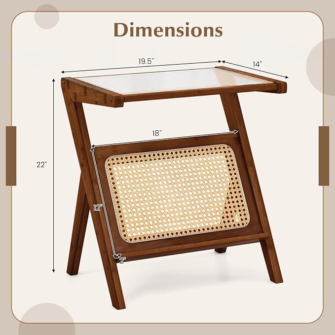 Giantex Rattan Side Table, Boho Nightstand - Image 2