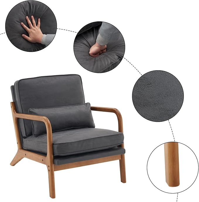 Bonnlo Microfiber Dark Grey Accent Chairs Set of 2, Upholstered Mid Century - Image 4