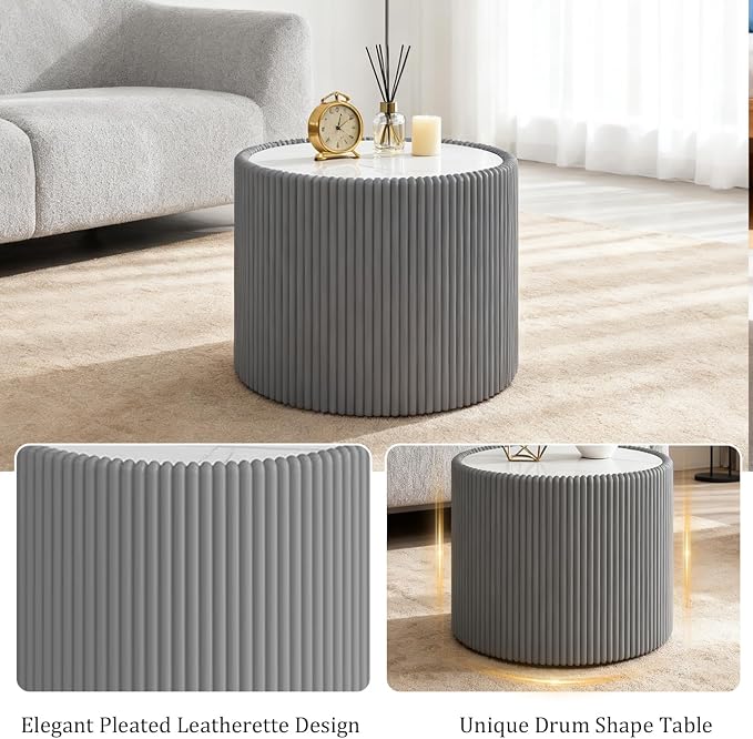 SSLine Round Drum Coffee Table Set of 2 Modern Sintered Stone Top Nesting - Image 5