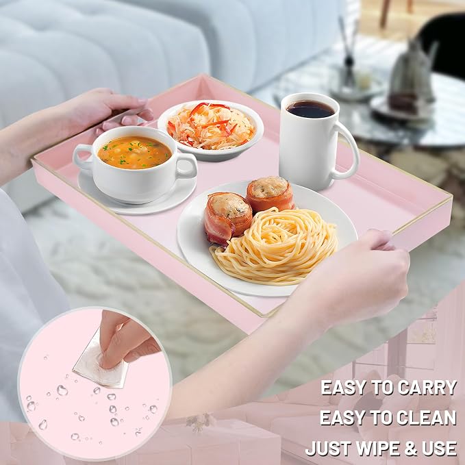 MAONAME Pink Serving Tray Set of 2, Plastic Decorative Trays - Image 4