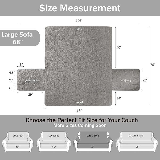 Quilted Cool Gray Sofa Slipcovers - Image 7
