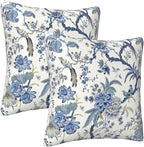 Chinoiserie Blue and White Pillow Covers 18x18 Set of 2, Bird and Flowers Throw - Image 9