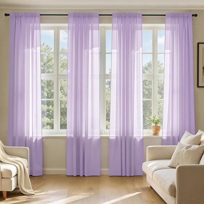 MIULEE Light Purple Sheer Curtains 90 Inches Long 4 Panels 42 x 90 Inches | by MIULEE