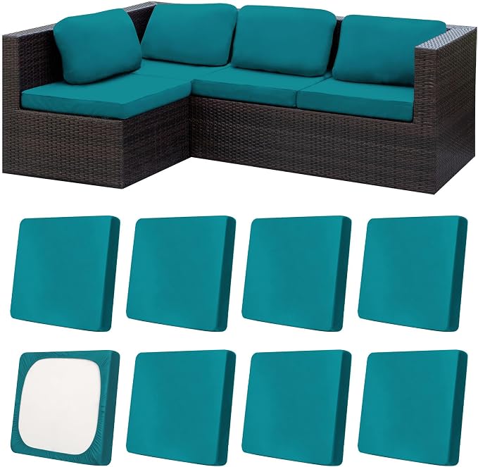 8Pcs Patio Cushion Covers, Outdoor Stretch Cushion Covers, Washable | Stretch by Unknown