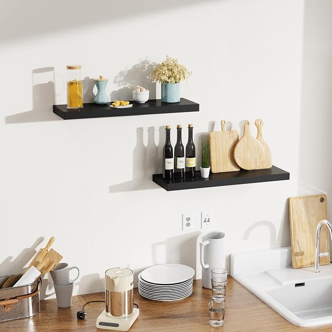 Bellsal 2-Pack Black Modern Floating Shelves, Living Room, Bathroom Storage - Image 5