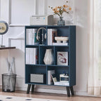 LEYAOYAO Cube Bookshelf 3 Tier Mid-Century Rustic Dark Blue Modern Bookcase by LEYAOYAO-Findtheshiningpointofyourideallife%EF%BC%81