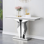 Henf 47" Marble Console Table Modern White Faux Marble Entryway Table by Henf