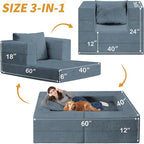 Folding Bean Bag Chair for Adults, 3-in-1 Bean Bag Couch Faux Fur Floor Sofa - Image 3