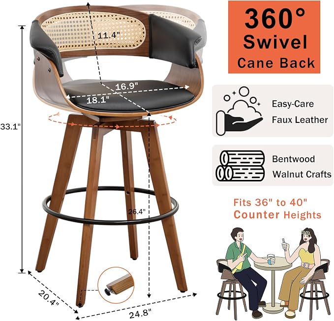 Set of 3 Rattan Swivel Counter Stools - Image 2