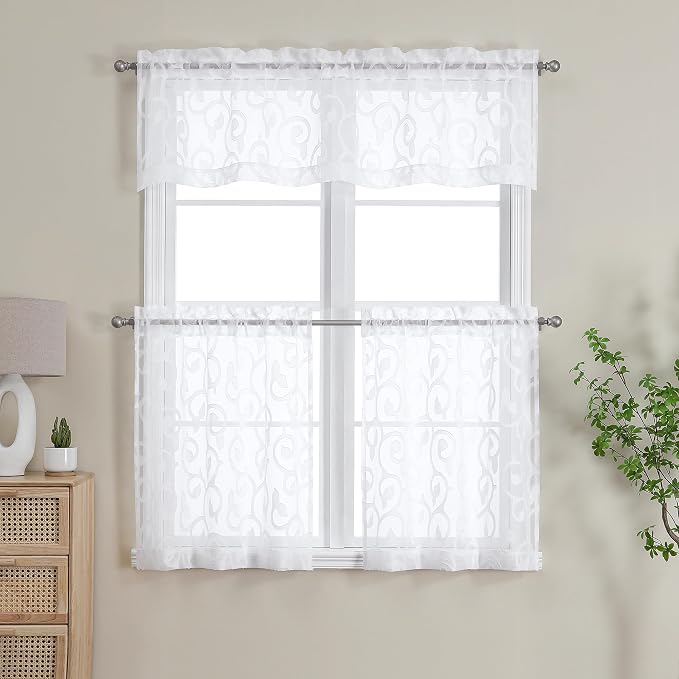 Furman White Kitchen Curtains Tiers 36 inch Length, Light Filtering Soft Airy - Image 5