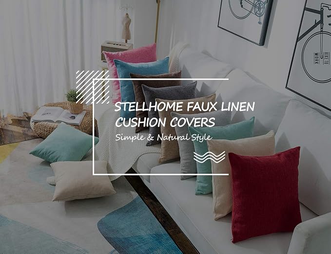 Stellhome Burlap Throw Pillow Covers Square Solid Linen Decorative Cushion - Image 5