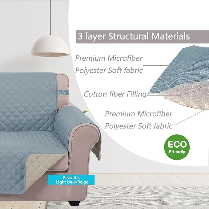 U-NICE HOME Reversible Recliner Chair Covers, Light Blue/Beige | 28''Recliner - Image 4