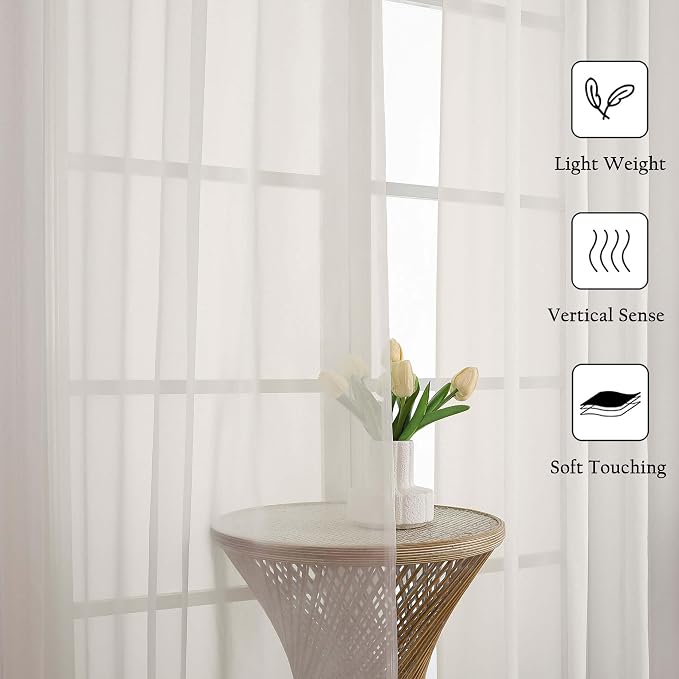 Ivory Sheer Curtains 78 Inches Long 2 Pcs, Rod Pocket Light Filtering Bedroom - Image 4