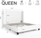 HOWE Queen Size Bed Frame with 50.8" Tall Wingback Headboard, Modern Corduroy - Image 2