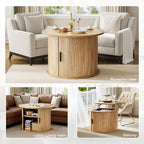 FABATO Round Lift Top Coffee Table, Fluted Wood Accent Coffee Table - Image 7