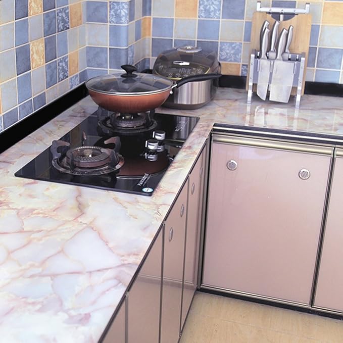 Amhao Amber Pink Granite Look Marble Effect Counter Top Film Vinyl Self - Image 3