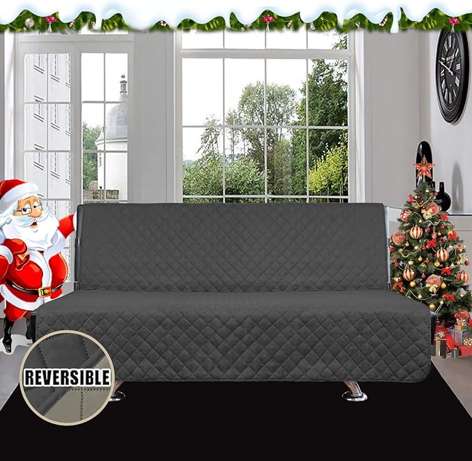 Easy-Going Reversible Couch Cover, Large Futon Sofa, Darkgray/Beige | Machine - Image 2