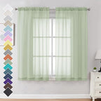 Light Green Sheer Curtains 63 Inches Long 2 Panels by OVZME